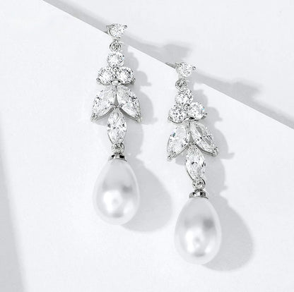 Robbie - Pearl and Cubic Zirconia Bridal Earrings - Available in Rose Gold, Silver and Yellow Gold