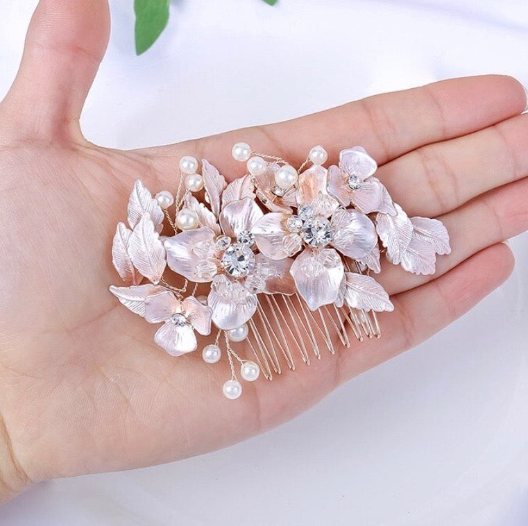 "Emery" - Pearl and Crystal Bridal Hair Comb - Available in Silver, Rose Gold and Yellow Gold