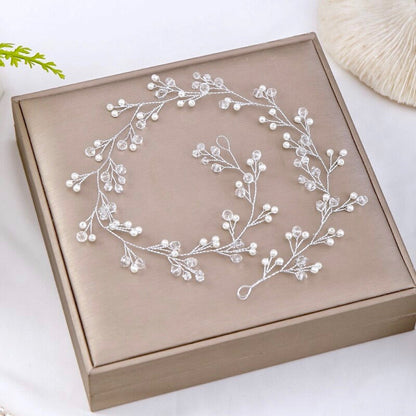 "Avery" - Silver Pearl and Crystal Bridal Headband / Hair Vine