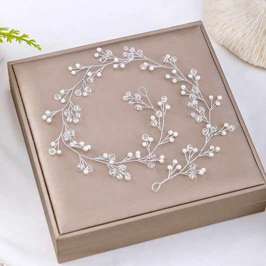 "Avery" - Silver Pearl and Crystal Bridal Headband / Hair Vine