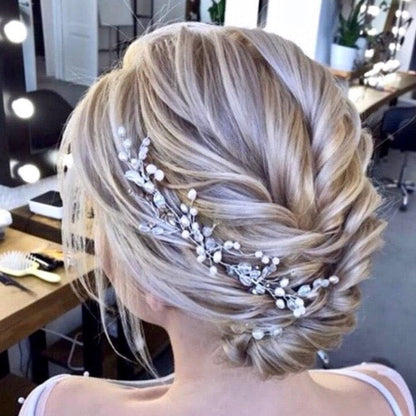 "Avery" - Silver Pearl and Crystal Bridal Headband / Hair Vine