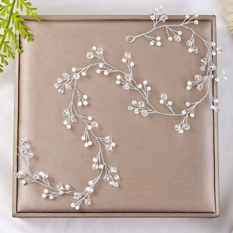"Avery" - Silver Pearl and Crystal Bridal Headband / Hair Vine
