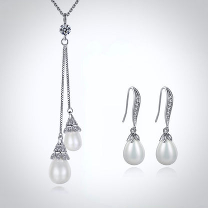 "Nevaeh" - Pearl Bridal Double Drop Lariat Necklace