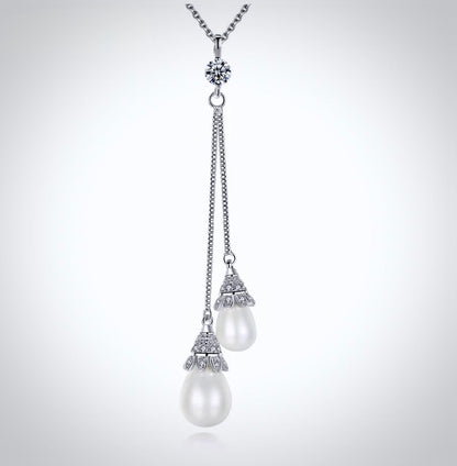 "Nevaeh" - Pearl Bridal Double Drop Lariat Necklace