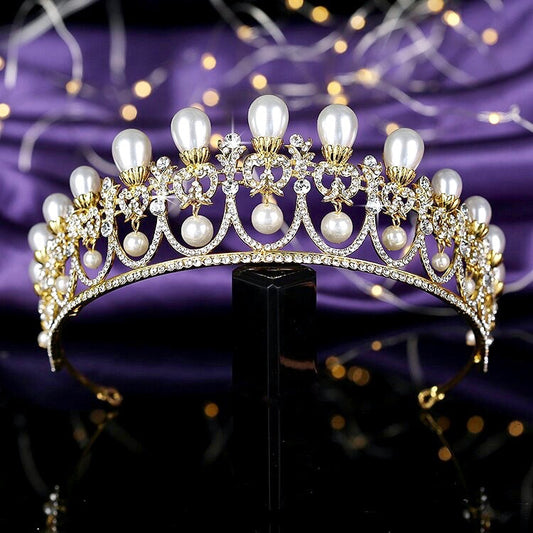 Myla - Pearl and Crystal Bridal Tiara - Available in Yellow Gold and Silver