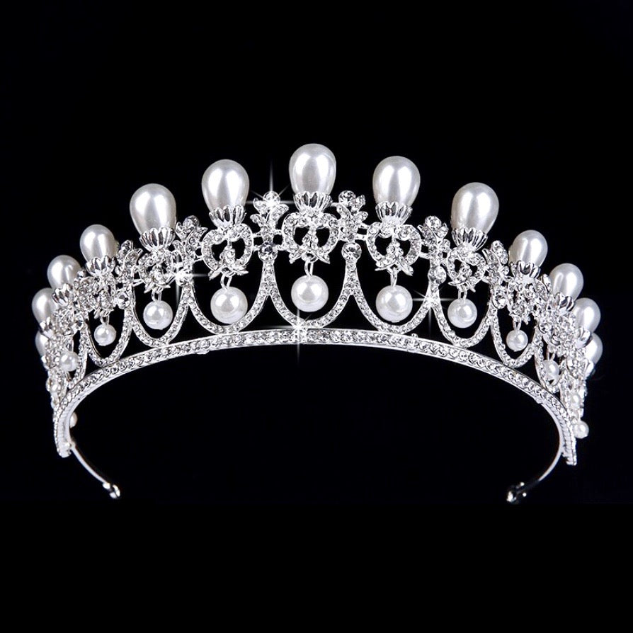 Myla - Pearl and Crystal Bridal Tiara - Available in Yellow Gold and Silver