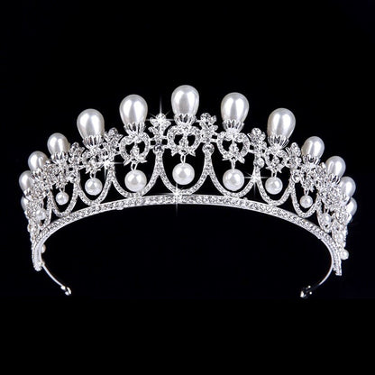 Myla - Pearl and Crystal Bridal Tiara - Available in Yellow Gold and Silver