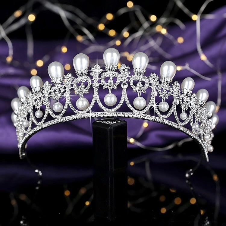 Myla - Pearl and Crystal Bridal Tiara - Available in Yellow Gold and Silver