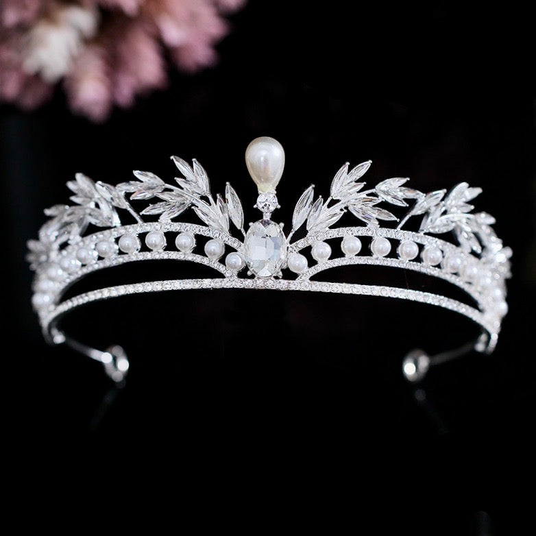 Toscana - Pearl and Crystal Bridal Tiara - Available in Silver and Gold