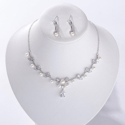 Isla - Silver Pearl and Cubic Zirconia Bridal Jewelry Set