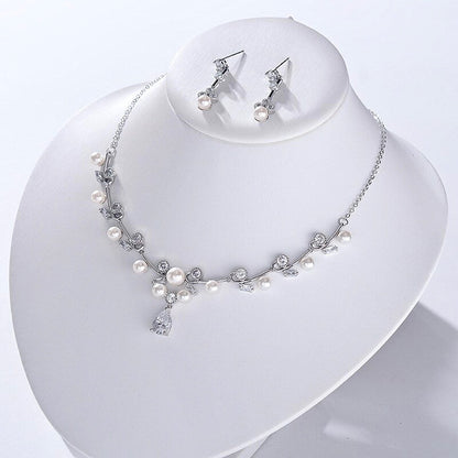 Isla - Silver Pearl and Cubic Zirconia Bridal Jewelry Set