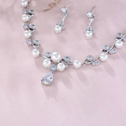 Isla - Silver Pearl and Cubic Zirconia Bridal Jewelry Set