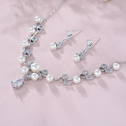 Isla - Silver Pearl and Cubic Zirconia Bridal Jewelry Set