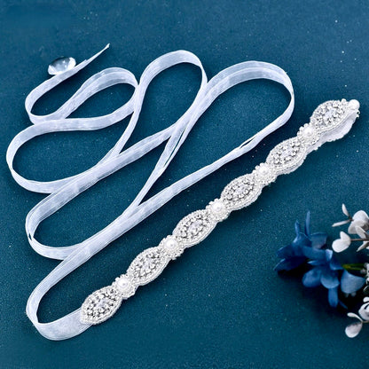Lennon - Silver Pearl and Crystal Bridal Belt/Sash