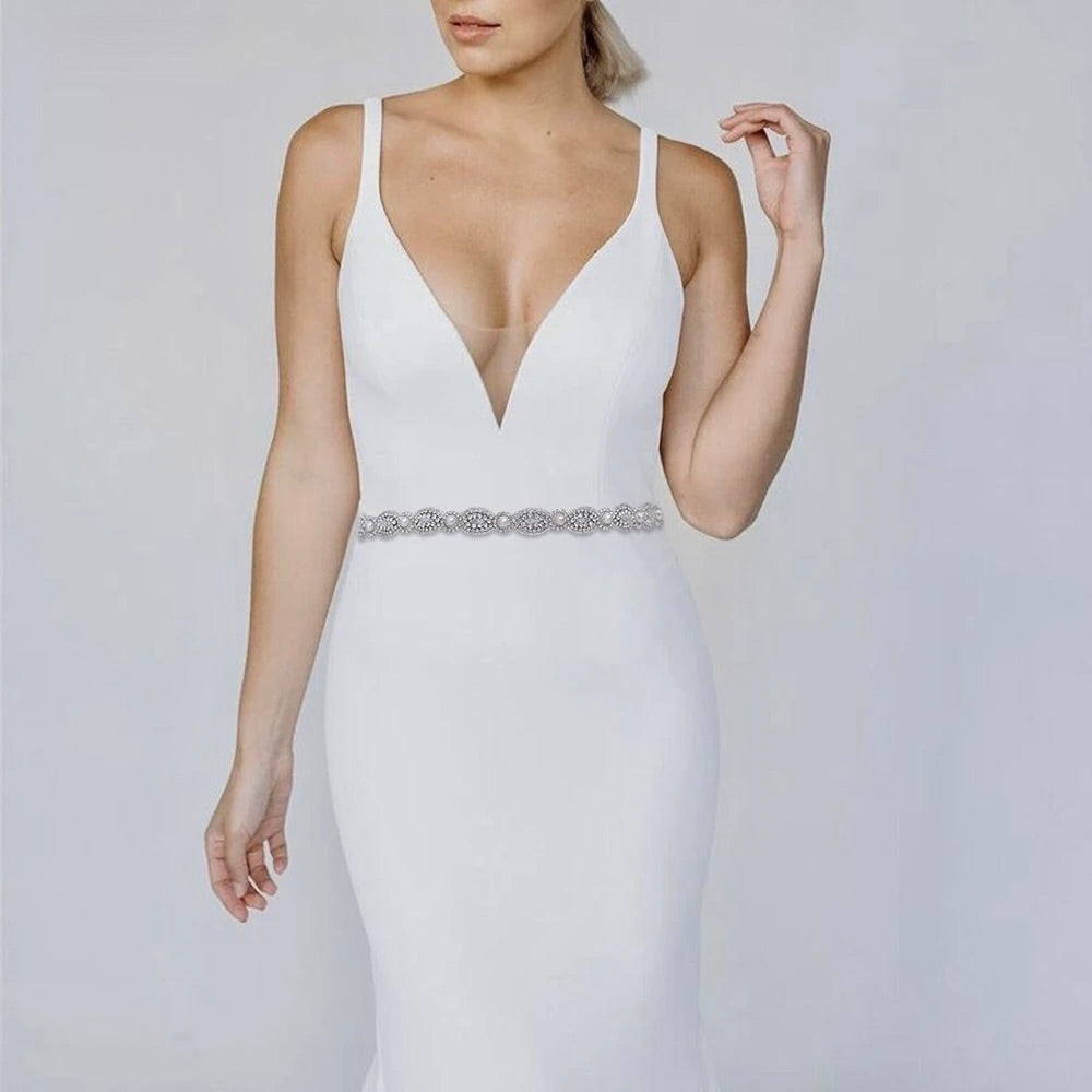 Lennon - Silver Pearl and Crystal Bridal Belt/Sash