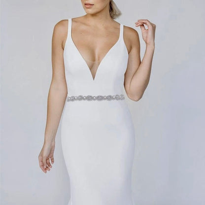 Lennon - Silver Pearl and Crystal Bridal Belt/Sash