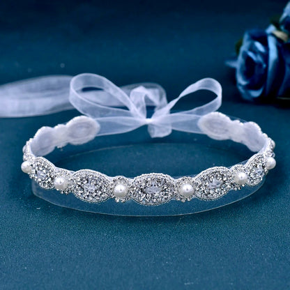 Lennon - Silver Pearl and Crystal Bridal Belt/Sash