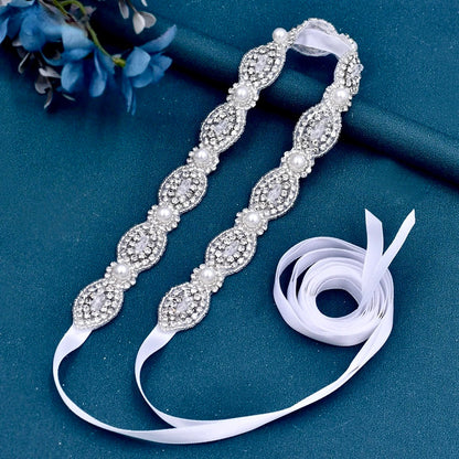 Lennon - Silver Pearl and Crystal Bridal Belt/Sash