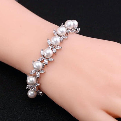 Farrah - Pearl and Cubic Zirconia Bridal Bracelet - Available in Silver, Rose Gold and Yellow Gold