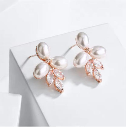 Adonna - Pearl and Cubic Zirconia Bridal Earrings - Available in Silver, Rose Gold and Yellow Gold