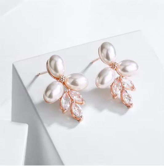 Adonna - Pearl and Cubic Zirconia Bridal Earrings - Available in Silver, Rose Gold and Yellow Gold