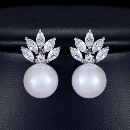 Catherine - Pearl and Cubic Zirconia Bridal Earrings