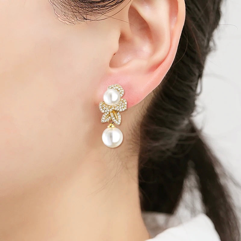 Cambria - Pearl Bridal Earrings - Available in Gold and Silver