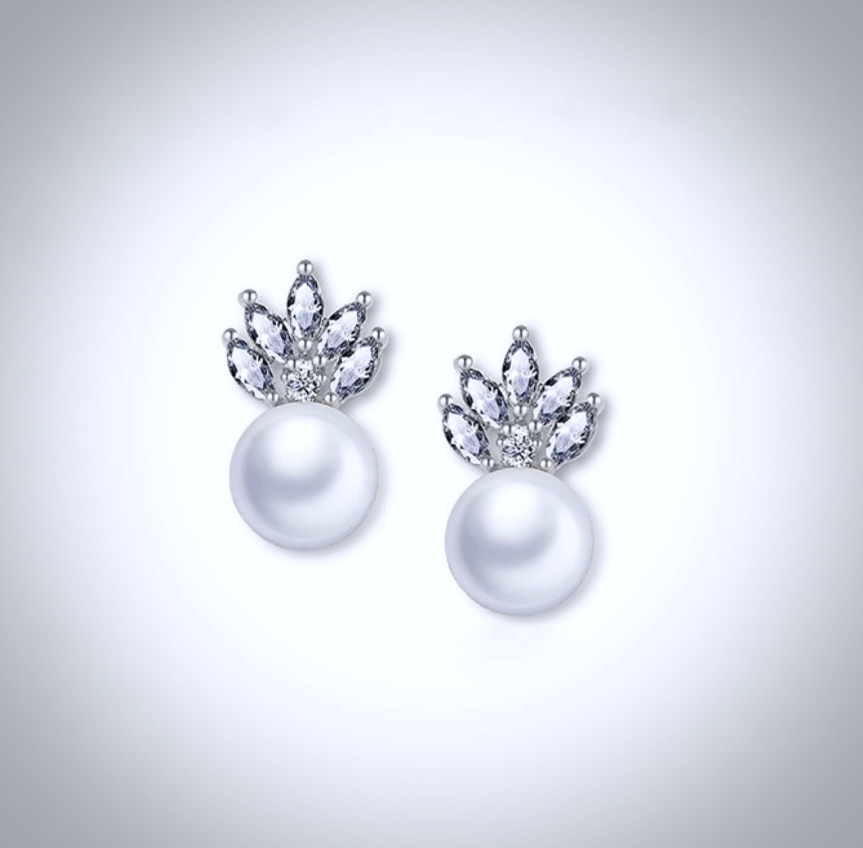 Catherine - Pearl and Cubic Zirconia Bridal Earrings