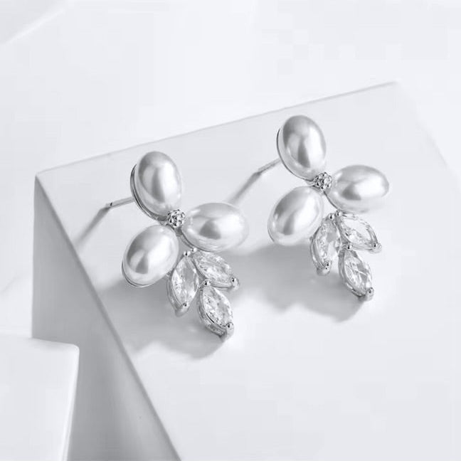 Adonna - Pearl and Cubic Zirconia Bridal Earrings - Available in Silver, Rose Gold and Yellow Gold