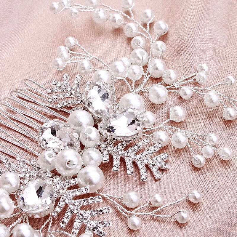 Astrid - Winter Pearl and Crystal Bridal Hair Comb