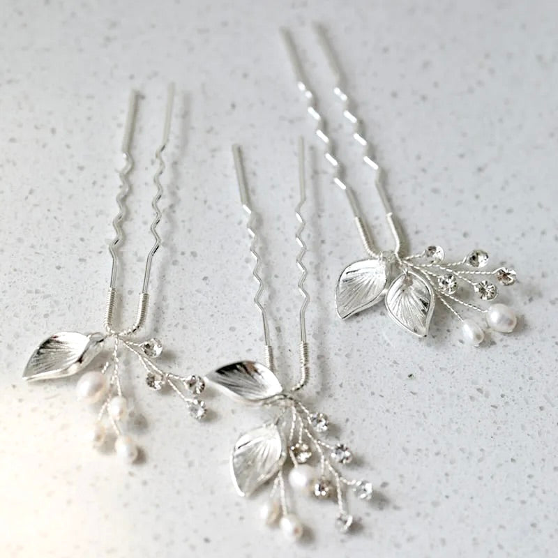 Adina - Pearl Bridal Hair Pins Set of Three - Available in Gold and Silver