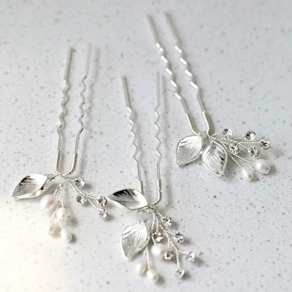 Adina - Pearl Bridal Hair Pins Set of Three - Available in Gold and Silver