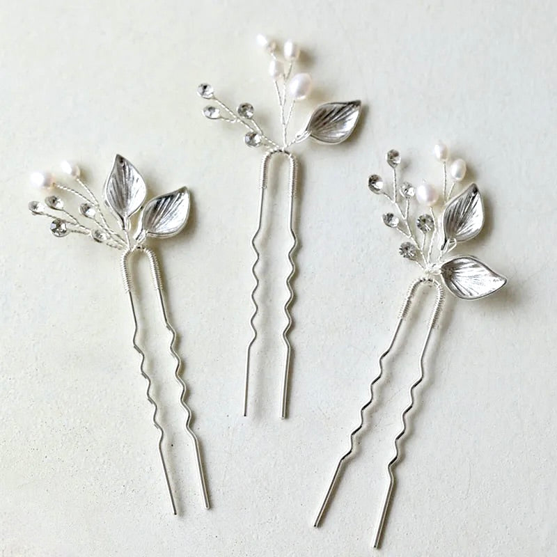 Adina - Pearl Bridal Hair Pins Set of Three - Available in Gold and Silver