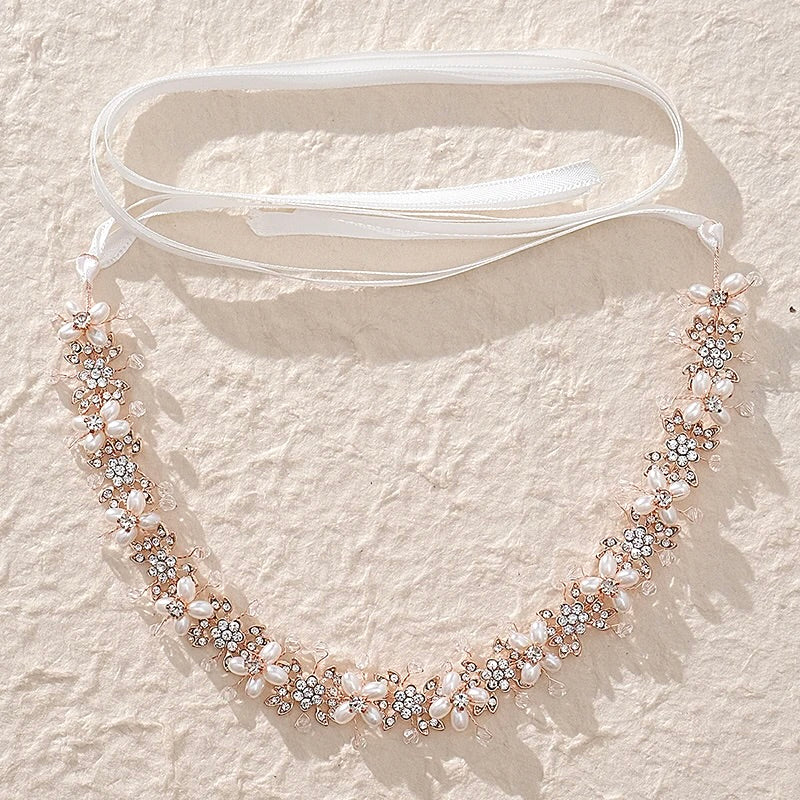 "Trixie" - Pearl and Crystal Bridal Headband - Available in Silver and Rose Gold