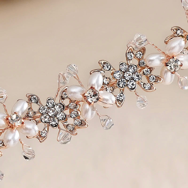 "Trixie" - Pearl and Crystal Bridal Headband - Available in Silver and Rose Gold