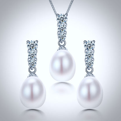 "Doris" - Sterling Silver Pearl and Cubic Zirconia Bridal Jewelry Set