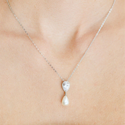Janna - Pearl and Cubic Zirconia Bridal Necklace and Earrings Set - Available in Silver, Rose Gold and Yellow Gold