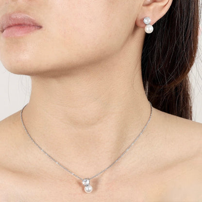 "Amarra" - Pearl and Cubic Zirconia Jewelry Set - Available in Silver and Rose Gold