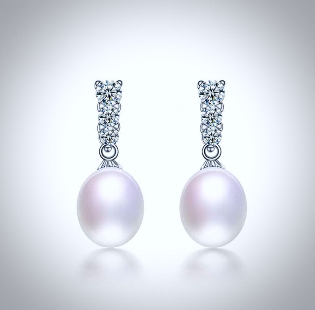 "Doris" - Sterling Silver Pearl and Cubic Zirconia Bridal Jewelry Set