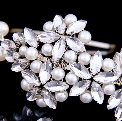Cornelia - Silver Pearl and Crystal Bridal Side-Headband