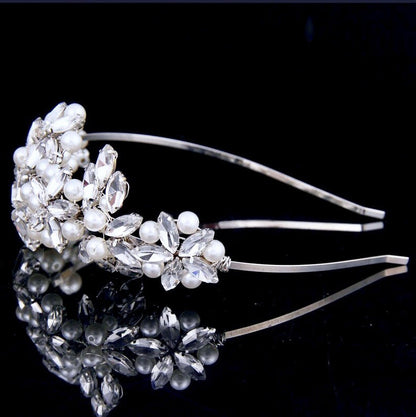Cornelia - Silver Pearl and Crystal Bridal Side-Headband