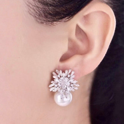 Alba - Pearl and Cubic Zirconia Snowflake Bridal Earrings - More Colors