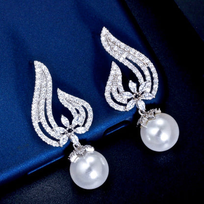 Lavinia - Pearl and Cubic Zirconia Bridal Earrings - Available in Silver, Rose Gold and Yellow Gold