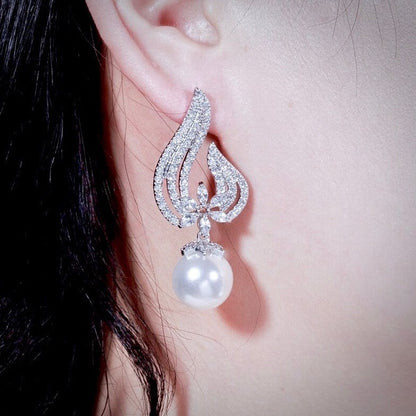 Lavinia - Pearl and Cubic Zirconia Bridal Earrings - Available in Silver, Rose Gold and Yellow Gold