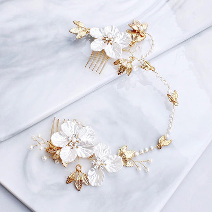 Kathia - Gold Pearl and Crystal Bridal Headband