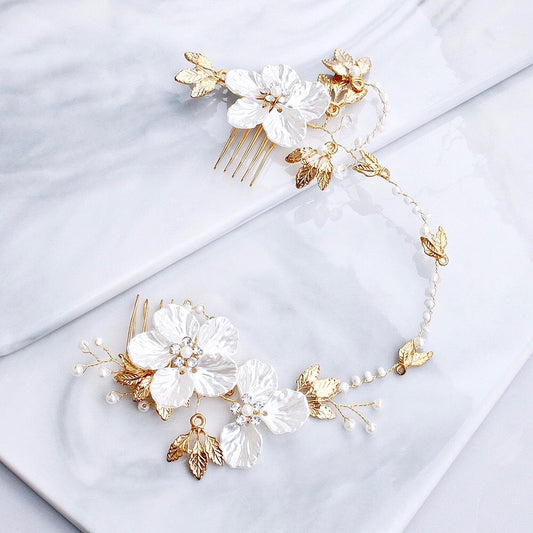 Kathia - Gold Pearl and Crystal Bridal Headband