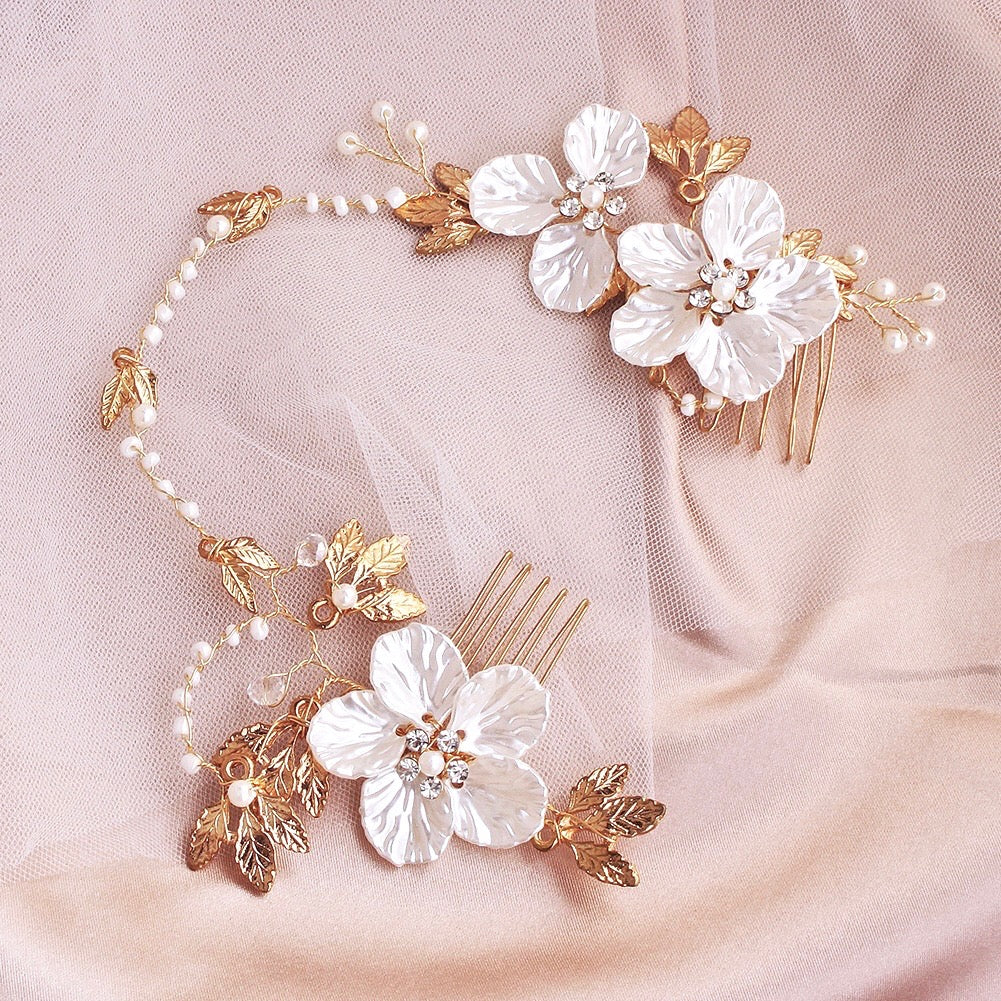 Kathia - Gold Pearl and Crystal Bridal Headband