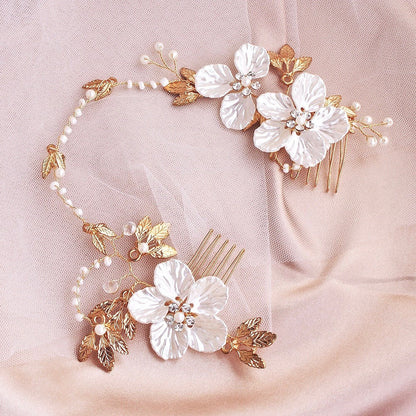 Kathia - Gold Pearl and Crystal Bridal Headband