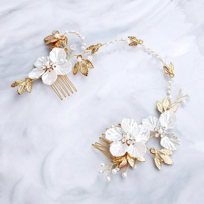 Kathia - Gold Pearl and Crystal Bridal Headband