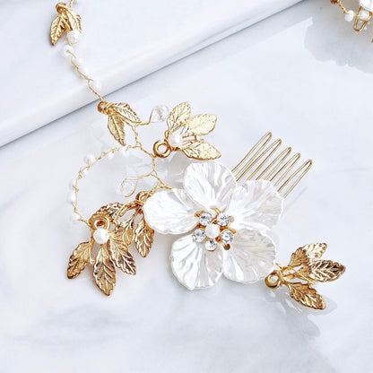 Kathia - Gold Pearl and Crystal Bridal Headband